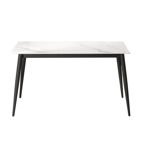 English Elm 55.12" Modern Rectangular Dining Table With White Artificial Stone Top & Black Metal Legs For 6 W1535S00491