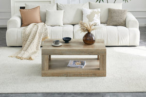 English Elm Modern Two Tier Rectangular Coffee Table with Open Shelf Storage for Living Rooms W3875P389557