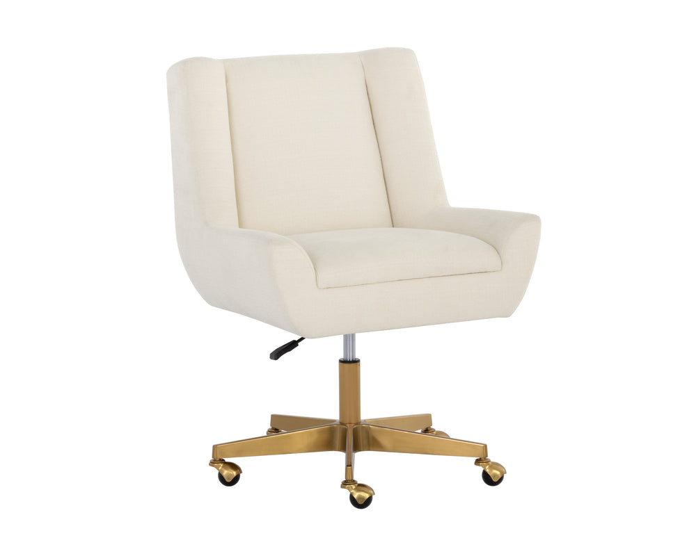 Sunpan Mirian Office Chair - Modern Glamour in Zenith Alabaster with Matte Gold Base for Ultimate Comfort