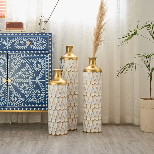 English Elm Floor Droplet-Shaped Metal Vase Set - 3-Piece Modern Glam Decor For Home, Entryway & Living Rooms W2796P255601