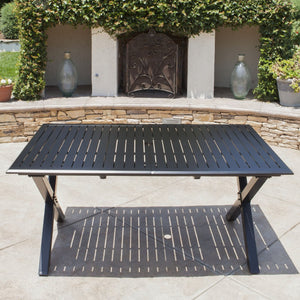 English Elm Outdoor Expandable Cast Aluminum Slatted Patio Dining Table with Rust Resistant Frame N768P372920B