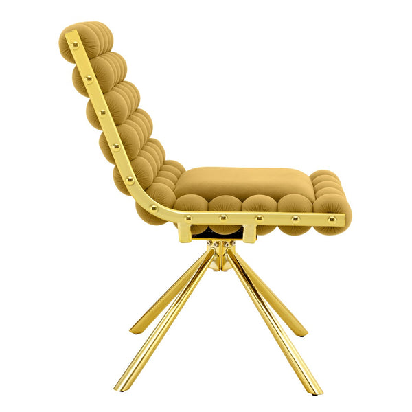 English Elm Set of 2 Dutch Velvet Bubble Backrest Dining Chairs with Sculptural Tufted Design Gold,Yellow W3875P370841
