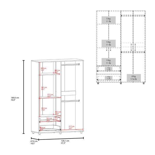 English Elm Natural Oak Two-door Wardrobe with Hanging Rod Adjustable Shelves and Lower Drawers B062S01855