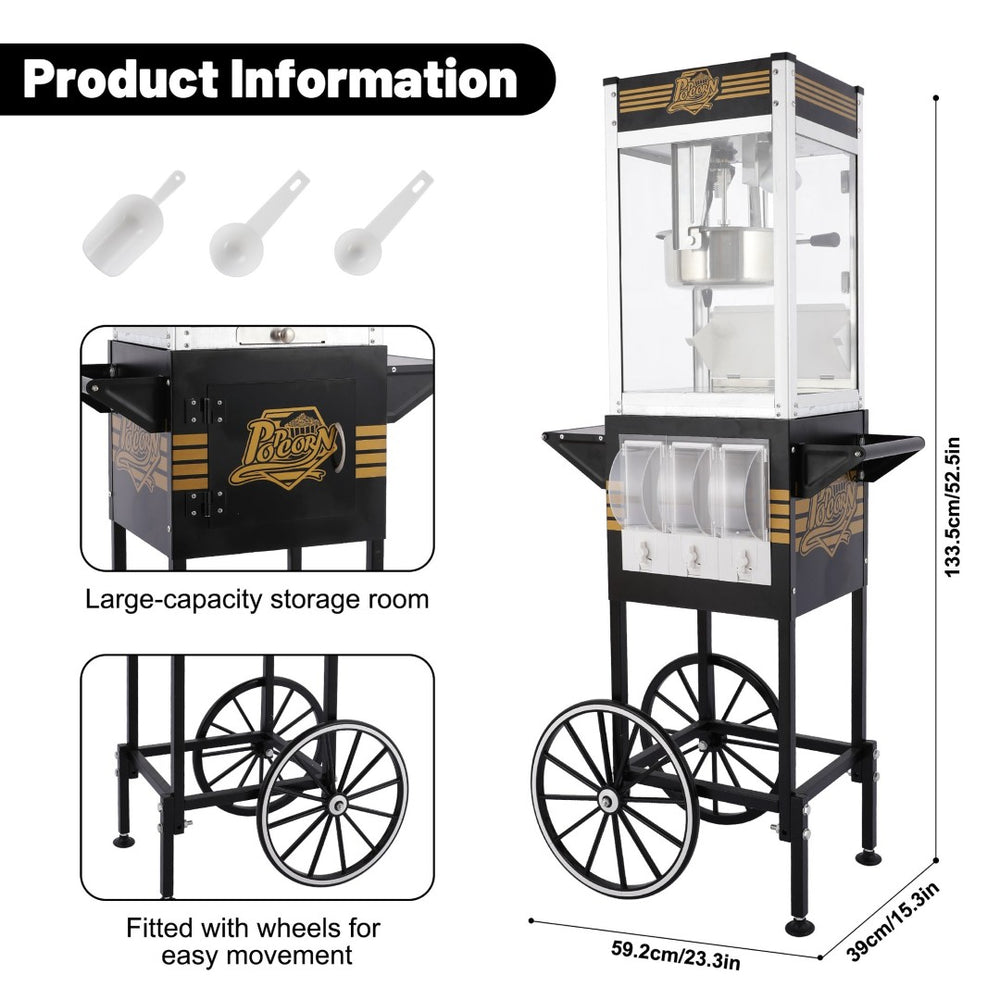 English Elm 12oz Retro Cart Popcorn Machine with Three Candy Dispensers for Parties W2841P392621