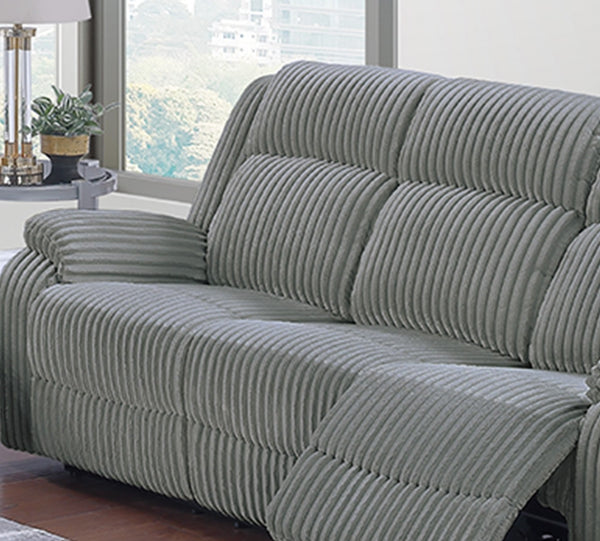 English Elm Sofa Smoke Fur-Like Corduroy 3PC Motion Set w Console & Manual Recliners — Plush Modern Comfort B011S01730