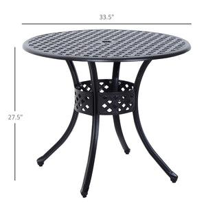 English Elm Outsunny 33" Round Bistro Table - Elegant Cast Aluminum Dining Table With Umbrella Hole For Outdoors W2225P175533-GIGA