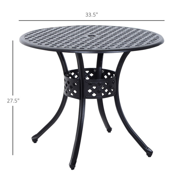 English Elm Outsunny 33" Round Bistro Table - Elegant Cast Aluminum Dining Table With Umbrella Hole For Outdoors W2225P175533-GIGA
