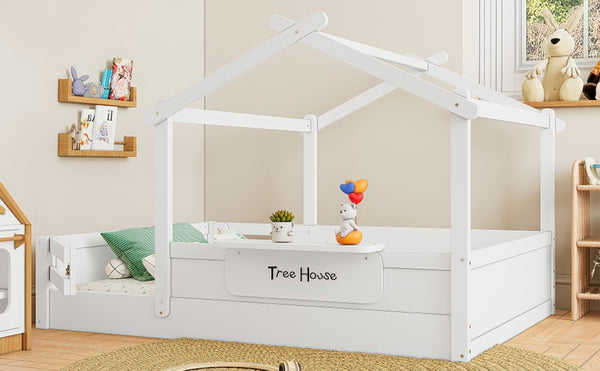 English Elm Twin Low Loft Bed Solid Pine Frame with Built-in Led Lighting and Storage Shelves Light White W1580P396332