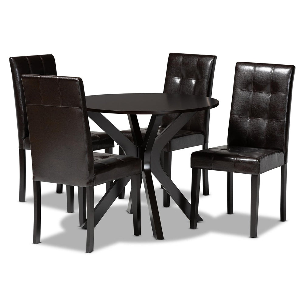 Baxton Studio Baxton Studio Marie Modern Dining Set - Dark Brown Faux Leather & Wood for Stylish Spaces 5-Piece Marie-Dark Brown-5PC Dining Set