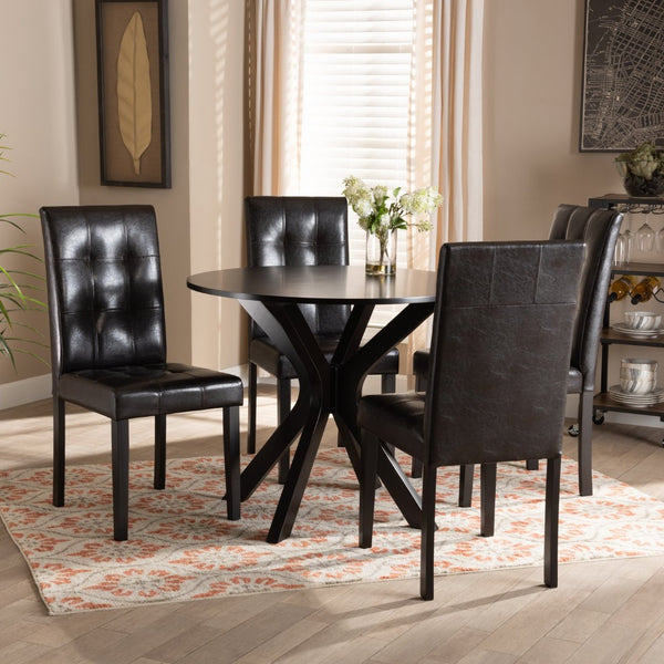 Baxton Studio Baxton Studio Marie Modern Dining Set - Dark Brown Faux Leather & Wood for Stylish Spaces 5-Piece Marie-Dark Brown-5PC Dining Set