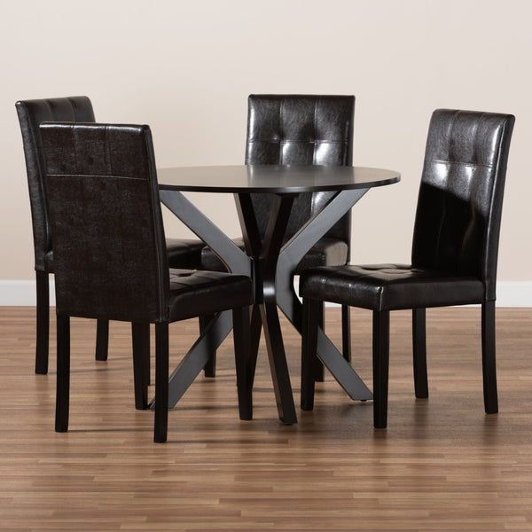 Baxton Studio Baxton Studio Marie Modern Dining Set - Dark Brown Faux Leather & Wood for Stylish Spaces 5-Piece Marie-Dark Brown-5PC Dining Set