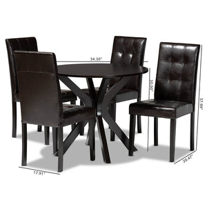 Baxton Studio Baxton Studio Marie Modern Dining Set - Dark Brown Faux Leather & Wood for Stylish Spaces 5-Piece Marie-Dark Brown-5PC Dining Set