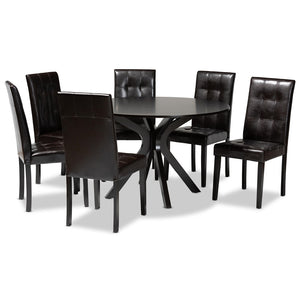 Baxton Studio Baxton Studio Marie Modern Dining Set - Dark Brown Faux Leather & Wood for Stylish Spaces 7-Piece Marie-Dark Brown-7PC Dining Set