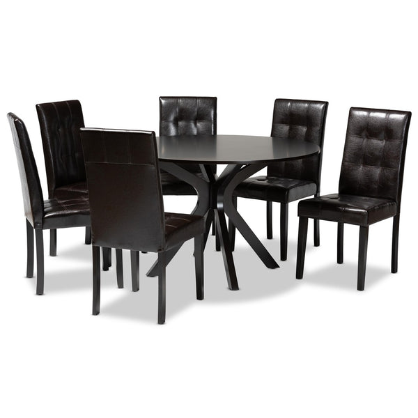 Baxton Studio Baxton Studio Marie Modern Dining Set - Dark Brown Faux Leather & Wood for Stylish Spaces 7-Piece Marie-Dark Brown-7PC Dining Set