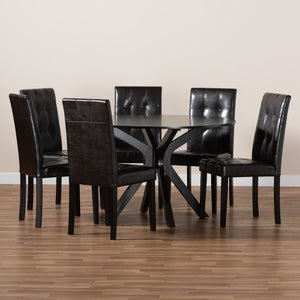 Baxton Studio Baxton Studio Marie Modern Dining Set - Dark Brown Faux Leather & Wood for Stylish Spaces 7-Piece Marie-Dark Brown-7PC Dining Set
