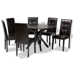 Baxton Studio Baxton Studio Marie Modern Dining Set - Dark Brown Faux Leather & Wood for Stylish Spaces 7-Piece Marie-Dark Brown-7PC Dining Set