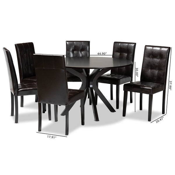 Baxton Studio Baxton Studio Marie Modern Dining Set - Dark Brown Faux Leather & Wood for Stylish Spaces 7-Piece Marie-Dark Brown-7PC Dining Set