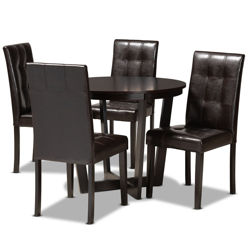 Baxton Studio Baxton Studio Vida 5-Piece Dark Brown Dining Set with Round Table & Upholstered Chairs for Modern Spaces Vida-Dark Brown-5PC Dining Set