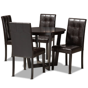 Baxton Studio Baxton Studio Vida 5-Piece Dark Brown Dining Set with Round Table & Upholstered Chairs for Modern Spaces Vida-Dark Brown-5PC Dining Set