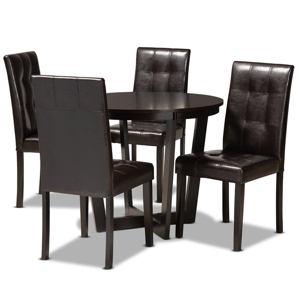 Baxton Studio Baxton Studio Vida 5-Piece Dark Brown Dining Set with Round Table & Upholstered Chairs for Modern Spaces Vida-Dark Brown-5PC Dining Set