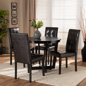 Baxton Studio Baxton Studio Vida 5-Piece Dark Brown Dining Set with Round Table & Upholstered Chairs for Modern Spaces Vida-Dark Brown-5PC Dining Set