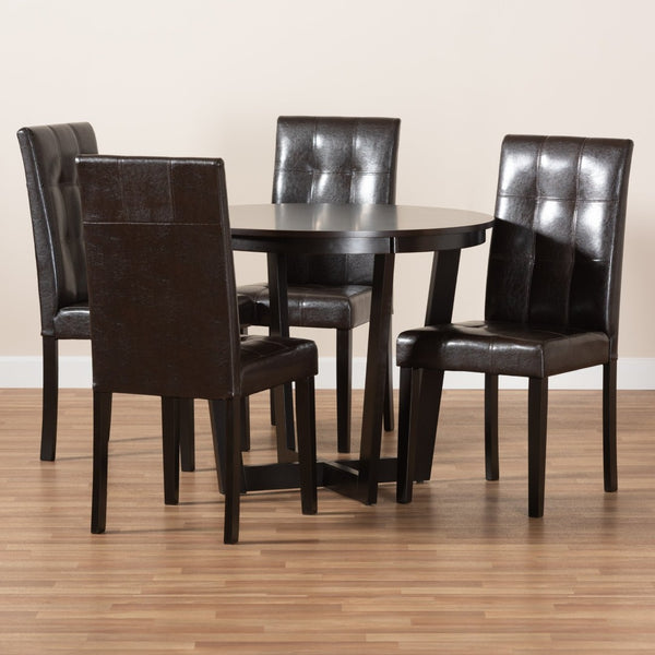 Baxton Studio Baxton Studio Vida 5-Piece Dark Brown Dining Set with Round Table & Upholstered Chairs for Modern Spaces Vida-Dark Brown-5PC Dining Set