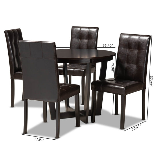 Baxton Studio Baxton Studio Vida 5-Piece Dark Brown Dining Set with Round Table & Upholstered Chairs for Modern Spaces Vida-Dark Brown-5PC Dining Set