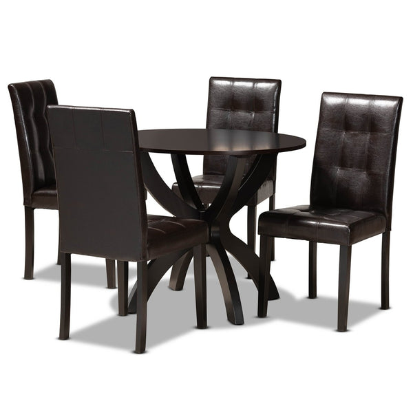 Baxton Studio Baxton Studio Elira Modern 5-Piece Dining Set with Dark Brown Faux Leather & Sculptural Base Design Elira-Dark Brown-5PC Dining Set