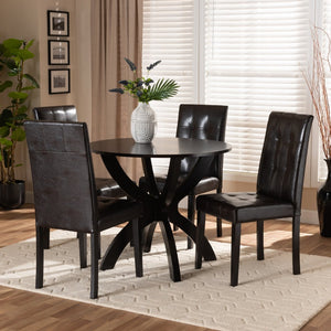 Baxton Studio Baxton Studio Elira Modern 5-Piece Dining Set with Dark Brown Faux Leather & Sculptural Base Design Elira-Dark Brown-5PC Dining Set