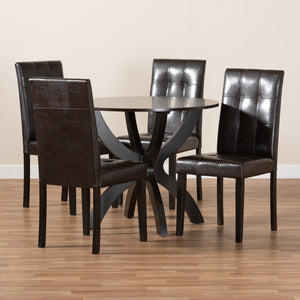 Baxton Studio Baxton Studio Elira Modern 5-Piece Dining Set with Dark Brown Faux Leather & Sculptural Base Design Elira-Dark Brown-5PC Dining Set