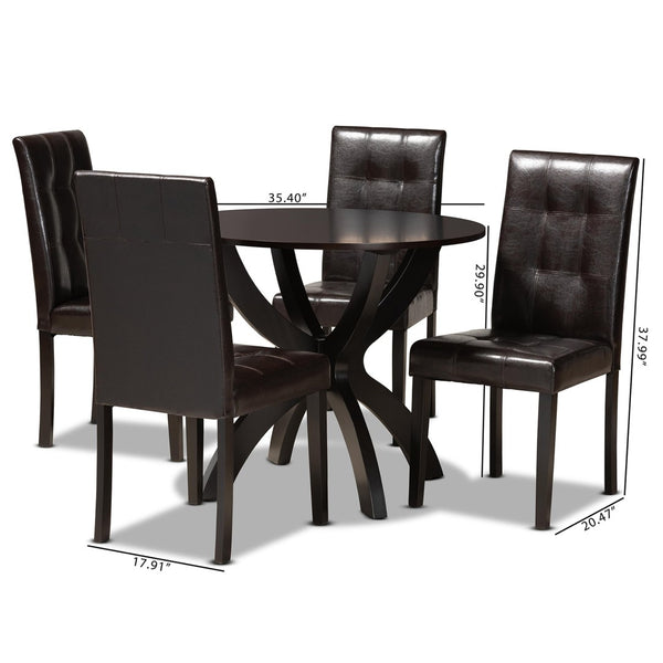 Baxton Studio Baxton Studio Elira Modern 5-Piece Dining Set with Dark Brown Faux Leather & Sculptural Base Design Elira-Dark Brown-5PC Dining Set