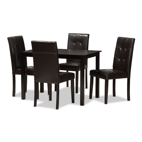 Baxton Studio Baxton Studio Avery 5-Piece Dining Set - Modern Dark Brown Faux Leather & Rubberwood Table & Chairs RH5991C-Dark Brown Dining Set