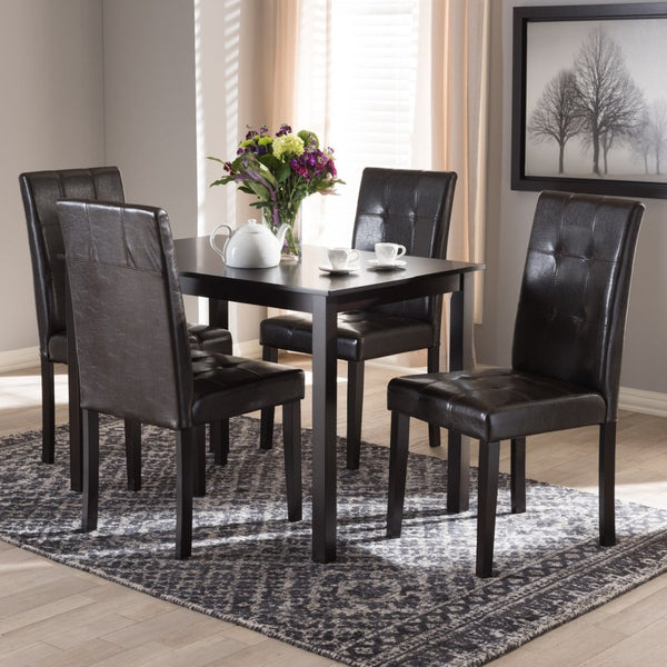 Baxton Studio Baxton Studio Avery 5-Piece Dining Set - Modern Dark Brown Faux Leather & Rubberwood Table & Chairs RH5991C-Dark Brown Dining Set