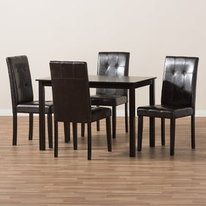 Baxton Studio Baxton Studio Avery 5-Piece Dining Set - Modern Dark Brown Faux Leather & Rubberwood Table & Chairs RH5991C-Dark Brown Dining Set