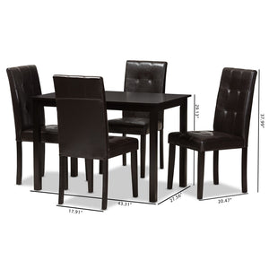 Baxton Studio Baxton Studio Avery 5-Piece Dining Set - Modern Dark Brown Faux Leather & Rubberwood Table & Chairs RH5991C-Dark Brown Dining Set