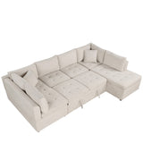 English Elm 117.3" Oversized Sectional Sofa U- Shaped Sofa Couch Pull-Out Sofa Bed With Two Throw Pillows For Living Room, Beige