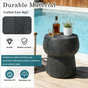 English Elm U_style Outdoor Concrete Accent Table Sculptural Double Barrel Mgo Weathered Patio Stool Black N711P422075B
