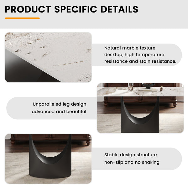 English Elm 63" Modern Artificial Stone Dining Table With Black Iron Legs - Seats 6-8, Elegant & Durable Design W1535S00562