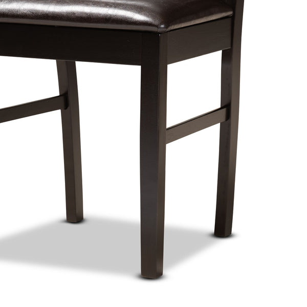 Baxton Studio Baxton Studio Jeane 5-Piece Modern Dining Set with Dark Brown Faux Leather Chairs & Round Table Jeane-Dark Brown-5PC Dining Set
