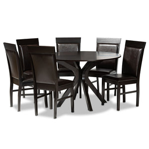 Baxton Studio Baxton Jeane Modern 7-Piece Dining Set - Dark Brown Faux Leather & Wood Table with Cozy Chairs Jeane-Dark Brown-7PC Dining Set