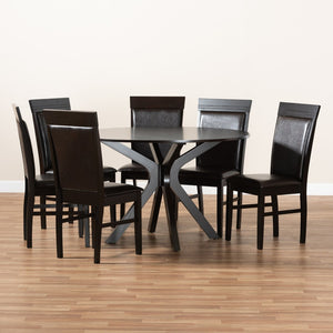 Baxton Studio Baxton Jeane Modern 7-Piece Dining Set - Dark Brown Faux Leather & Wood Table with Cozy Chairs Jeane-Dark Brown-7PC Dining Set