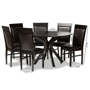 Baxton Studio Baxton Jeane Modern 7-Piece Dining Set - Dark Brown Faux Leather & Wood Table with Cozy Chairs Jeane-Dark Brown-7PC Dining Set