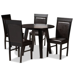 Baxton Studio Baxton Miya 5-Piece Dining Set: Modern Dark Brown Faux Leather Chairs & Round Table for Small Spaces Miya-Dark Brown-5PC Dining Set