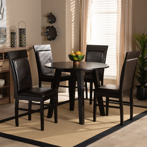Baxton Studio Baxton Miya 5-Piece Dining Set: Modern Dark Brown Faux Leather Chairs & Round Table for Small Spaces Miya-Dark Brown-5PC Dining Set