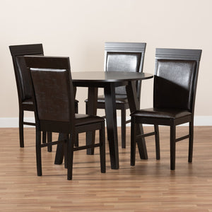 Baxton Studio Baxton Miya 5-Piece Dining Set: Modern Dark Brown Faux Leather Chairs & Round Table for Small Spaces Miya-Dark Brown-5PC Dining Set