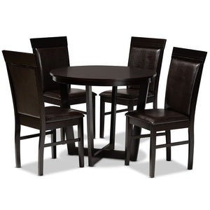 Baxton Studio Baxton Studio Irma Modern 5-Piece Dining Set with Dark Brown Faux Leather & Circular Table Design Irma-Dark Brown-5PC Dining Set