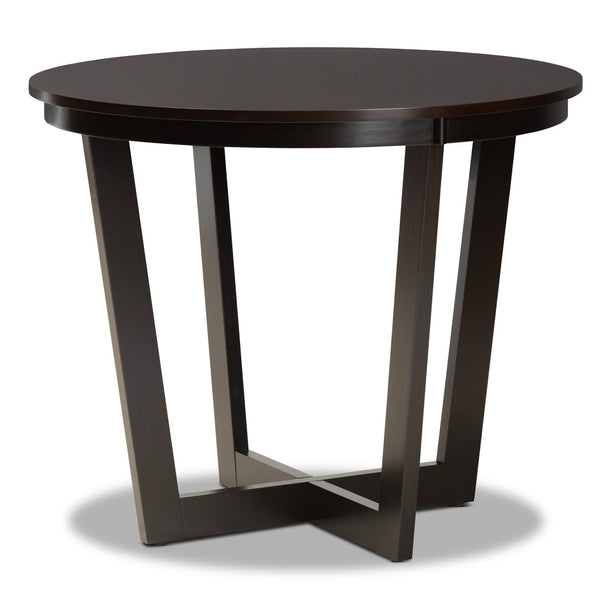 Baxton Studio Baxton Studio Irma Modern 5-Piece Dining Set with Dark Brown Faux Leather & Circular Table Design Irma-Dark Brown-5PC Dining Set