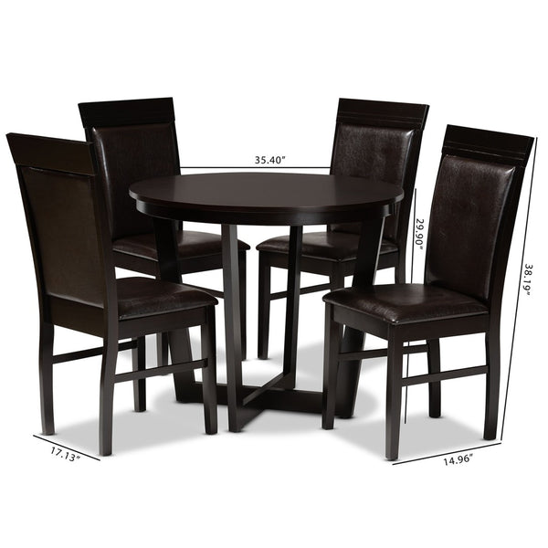 Baxton Studio Baxton Studio Irma Modern 5-Piece Dining Set with Dark Brown Faux Leather & Circular Table Design Irma-Dark Brown-5PC Dining Set
