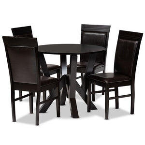 Baxton Studio Baxton Studio Nada Modern 5-Piece Dining Set with Dark Brown Faux Leather Chairs & Geometric Table Design Nada-Dark Brown-5PC Dining Set