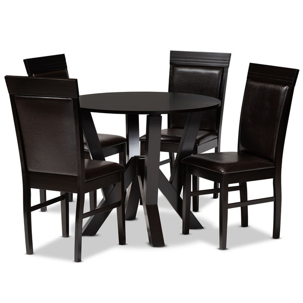 Baxton Studio Baxton Studio Nada Modern 5-Piece Dining Set with Dark Brown Faux Leather Chairs & Geometric Table Design Nada-Dark Brown-5PC Dining Set